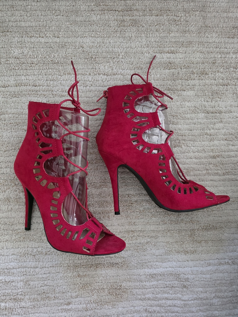 JustFab Red Lace-Up Cutout Heel Sandals